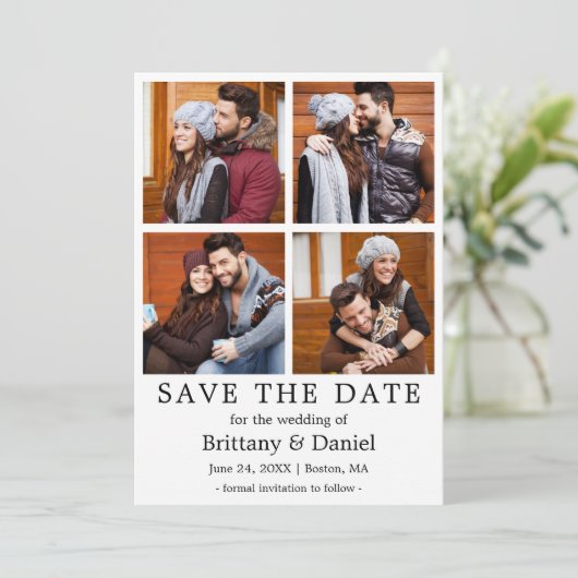 Moderne Eenvoudige Save The Date 4 Foto Kaart (Staand voorkant)