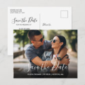 Moderne Eenvoudige Save the Date Script Foto Briefkaart (Voorkant / Achterkant)
