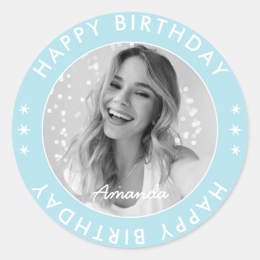 Moderne Eenvoudige Schattigee Blauwe Gelukkige Ver Ronde Sticker (Voorkant)