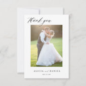 Moderne eenvoudige script 2 foto's bruiloft bedankkaart (Voorkant)