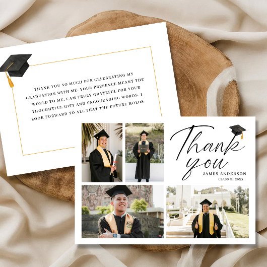 Moderne Eenvoudige Script 4 Foto Collage Afstudere Bedankkaart