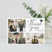 Moderne Eenvoudige Script 4 Foto Collage Afstudere Bedankkaart (Staand voorkant)