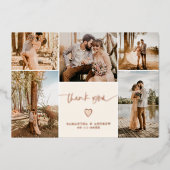 Moderne eenvoudige script 5 foto's bedanken je bru folie uitnodiging (Voorkant)