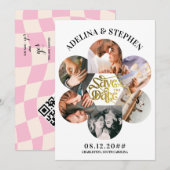 Moderne Eenvoudige Script 6 Foto QR CODE Bewaar de Save The Date (Voorkant / Achterkant)