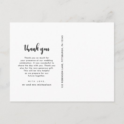 Moderne Eenvoudige Script Bedankje Trouwfoto Briefkaart (Achterkant)