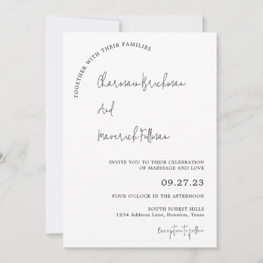 Moderne eenvoudige Script Budget RSVP QR Code Wedd Kaart (Voorkant)