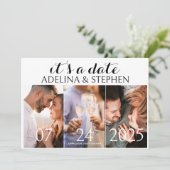 Moderne Eenvoudige Script Drie Foto Galerie QR COD Save The Date (Staand voorkant)