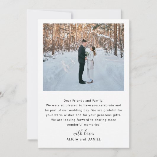 Moderne eenvoudige script foto bruiloft bedankkaart (Achterkant)