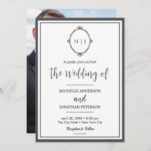 Moderne Eenvoudige Script Monogram Foto Bruiloft Save The Date (Voorkant / Achterkant)