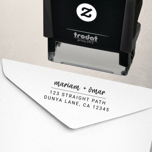 Moderne Eenvoudige Script Naam Bruiloft Retouradre Zelfinktende Stempel