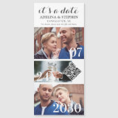Moderne Eenvoudige Script QR CODE 3 Foto Save The  Magnetische Uitnodiging (Voorkant)