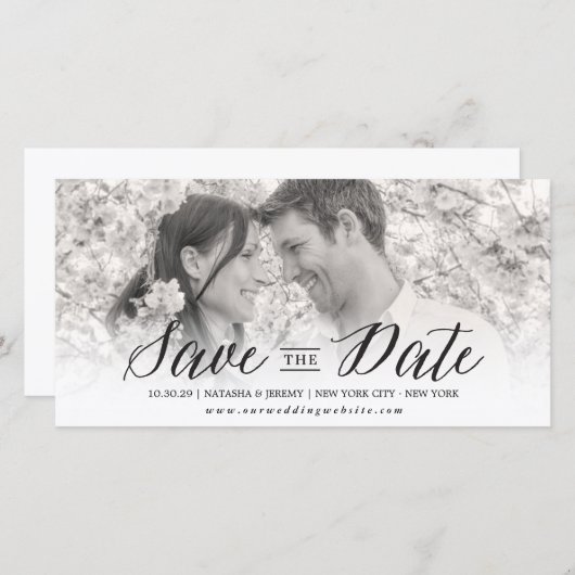 Moderne, eenvoudige script slaat de datumfotokaart save the date (Voorkant / Achterkant)