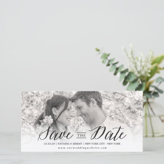 Moderne, eenvoudige script slaat de datumfotokaart save the date (Staand voorkant)