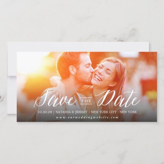 Moderne, eenvoudige script slaat de datumfotokaart save the date (Voorkant)
