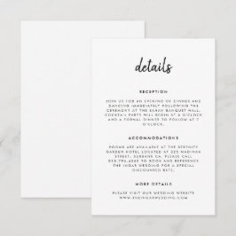 Moderne Eenvoudige Script Zwart-Wit Huwelijk Informatiekaartje