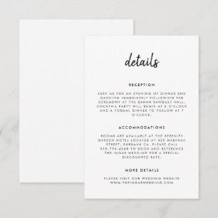 Moderne Eenvoudige Script Zwart-Wit Huwelijk Informatiekaartje