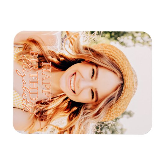 Moderne Eenvoudige scriptfoto 'verjaardag' Magneet (Horizontaal)