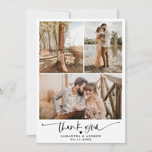Moderne eenvoudige scripthartstocht 6 foto's bruil bedankkaart (Voorkant)