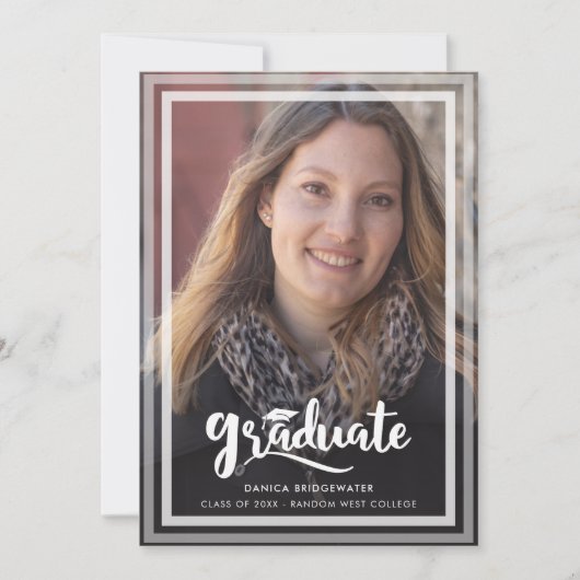 Moderne Eenvoudige Scriptie Twee Foto's Afstuderen Aankondiging (Voorkant)