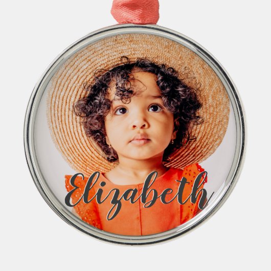 Moderne Eenvoudige scripts Jouw naam en foto's toe Metalen Ornament (Voorkant)