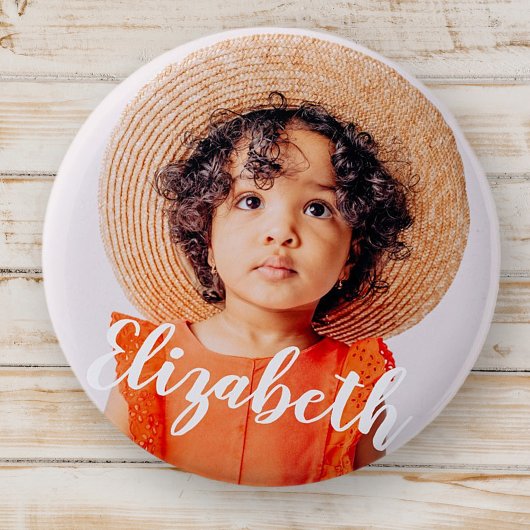 Moderne Eenvoudige scripts Jouw naam en foto's toe Ronde Button 5,7 Cm