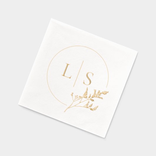 Moderne Eenvoudige Serif Monogram Groen Bruiloft Folie Servetten (Links)