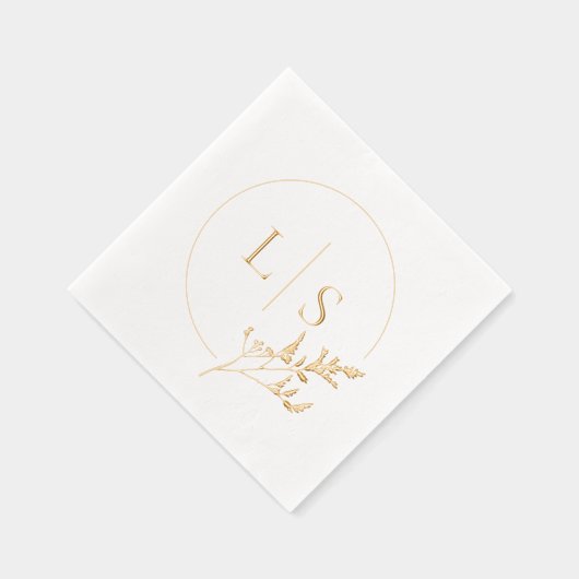 Moderne Eenvoudige Serif Monogram Groen Bruiloft Folie Servetten (Rechts)