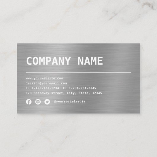 Moderne Eenvoudige Silver Metal professional Visitekaartje (Achterkant)