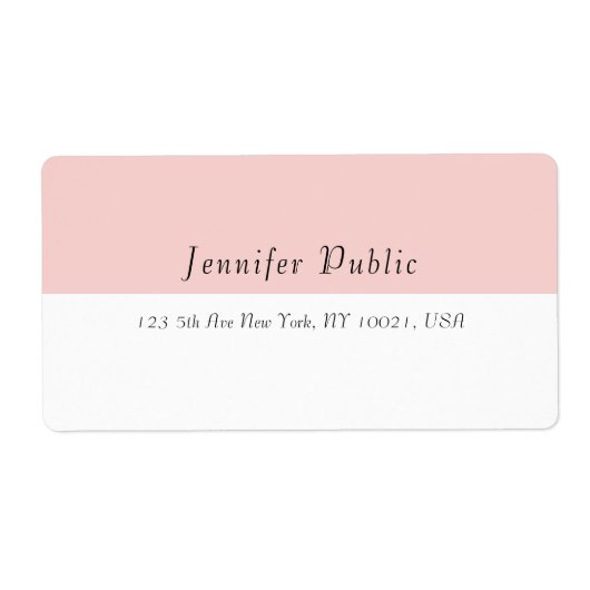 Moderne Eenvoudige Sjabloon Blush Roze Wit Elegant Etiket (Voorkant)