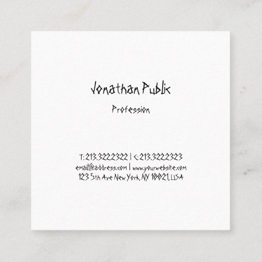 Moderne eenvoudige Sjabloon Hand Script Profession Vierkante Visitekaartje (Achterkant)