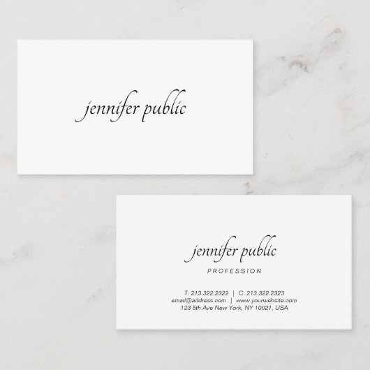 Moderne eenvoudige Sjabloon handgeschreven Visitekaartje (Voorkant / Achterkant)