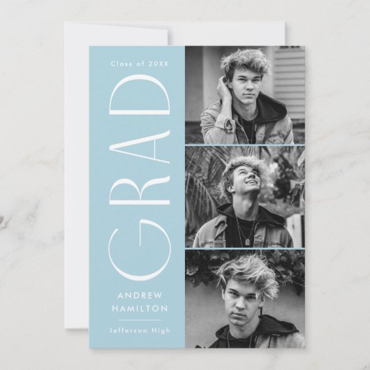 Moderne Eenvoudige Sky Blue Photo Graduparty Kaart (Voorkant)