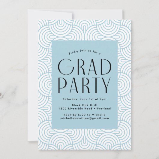 Moderne Eenvoudige Sky Blue Photo Graduparty Kaart (Achterkant)