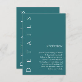 Moderne eenvoudige smaragd groen-bruiloft details- informatiekaartje