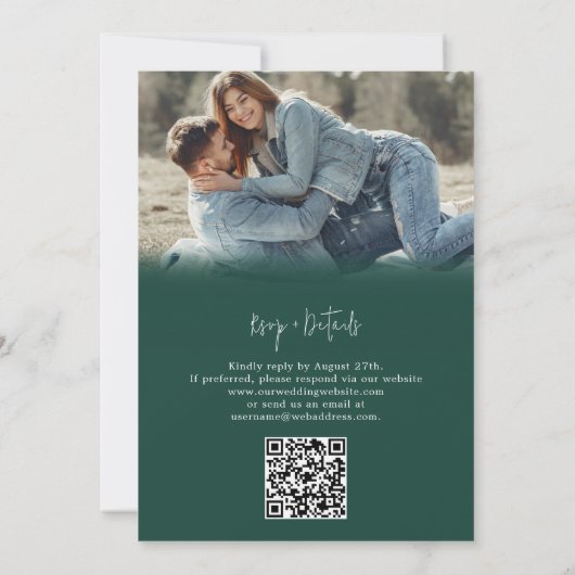 Moderne Eenvoudige Smaragdgroene RSVP QR code Brui Kaart (Achterkant)