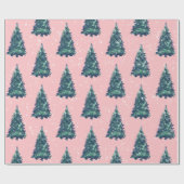 Moderne eenvoudige, sneeuwige, groene kerstbomen r cadeaupapier (Vlak)