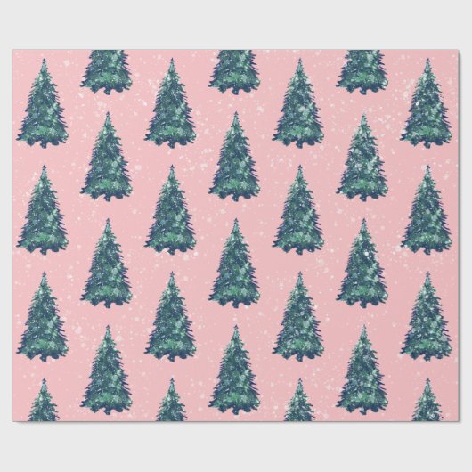 Moderne eenvoudige, sneeuwige, groene kerstbomen r cadeaupapier (Vlak)