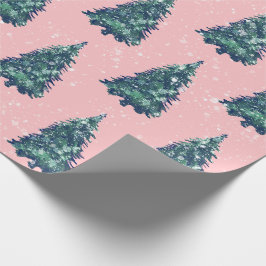 Moderne eenvoudige, sneeuwige, groene kerstbomen r cadeaupapier