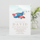 Moderne eenvoudige speelgoed vliegtuig Verjaardag  Kaart (Staand voorkant)