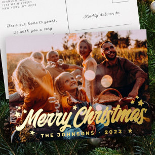 Moderne eenvoudige speelse groetjes Sterren Folie Feestdagen Briefkaart