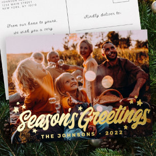 Moderne eenvoudige speelse groetjes Sterren Folie Feestdagen Briefkaart