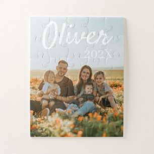 Moderne Eenvoudige Speelse Script Familie Foto Puz Legpuzzel