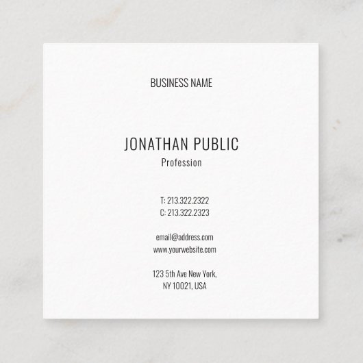 Moderne, eenvoudige, stijlvolle Sjabloon Vierkante Visitekaartje (Achterkant)