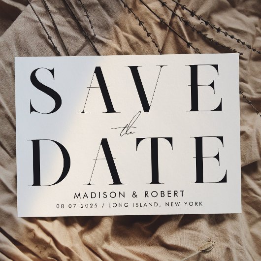 Moderne eenvoudige, stijlvolle zwarte en witte bru save the date