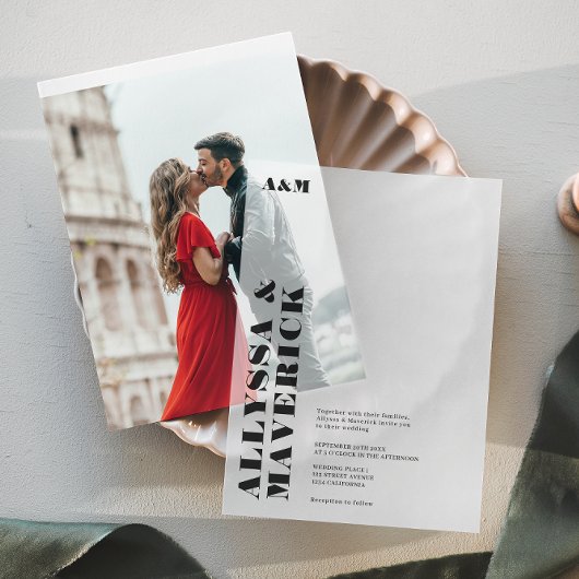 Moderne Eenvoudige Stoute Zwarte Typografie Trouwe Vellum Uitnodigingen