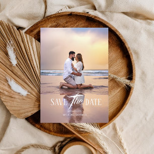 Moderne Eenvoudige Strand Zonsondergang Koppel Fot Save The Date
