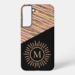 Moderne eenvoudige Stripes Monogram kleurrijk Gold Samsung Galaxy Hoesje