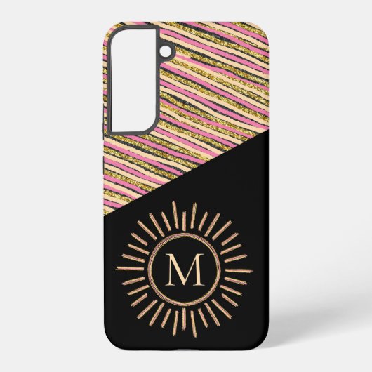 Moderne eenvoudige Stripes Monogram kleurrijk Gold Samsung Galaxy Hoesje (Achterkant)
