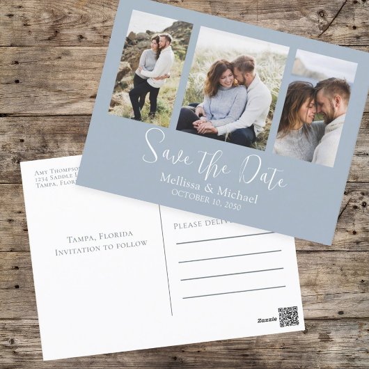 Moderne Eenvoudige Stusty Blue Elegant 3 Fotobudge Briefkaart