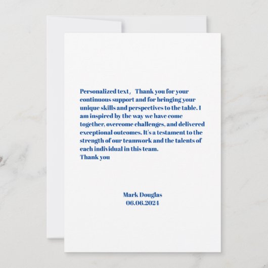 Moderne eenvoudige teamwork foto dank u kaart (Achterkant)